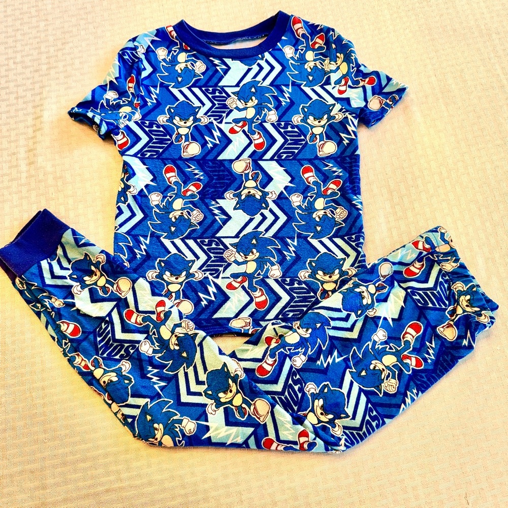 Sonic‎ the Hedgehog Kids Pajama Set Size 8 Blue 2-Piece Snug Fit Sleepwear